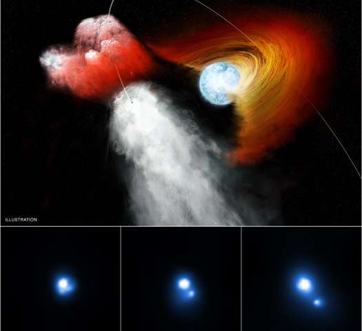 Пульсар пробивает дыру в диске звезды