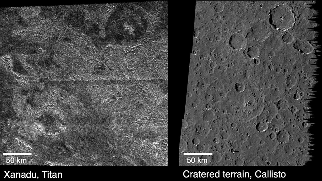 Сравнение поверхности Титана и Каллисто