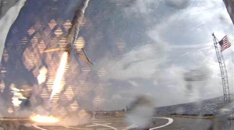 Видео третьей попытки посадки первой ступени ракеты Falcon 9