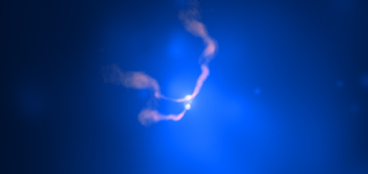 Составное изображение двух черных дыр, вращающихся вокруг друг друга