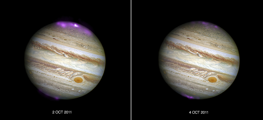 Яркие полярные сияния на Юпитере