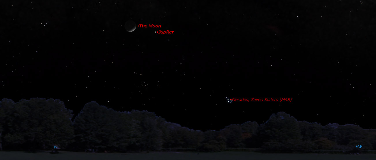 Сегодня вечером Юпитер засияет рядом с Луной