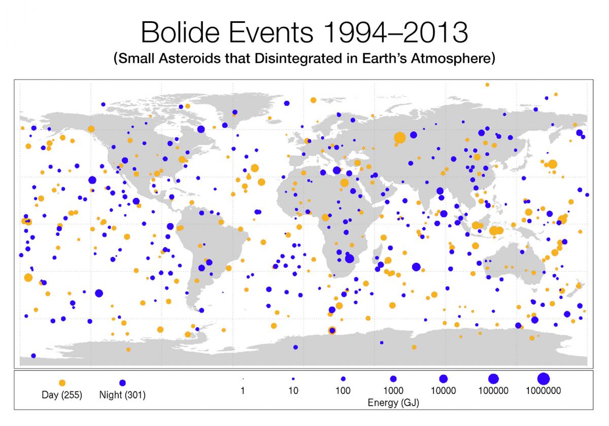 Новая карта показывает частоту атак малых астероидов