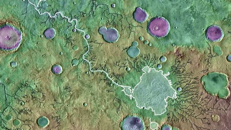 Поверхность Марса, сформированная наводнениями из разлившихся кратеров