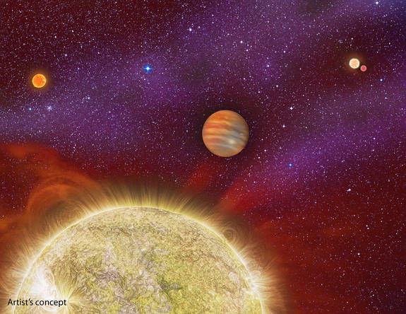 У гигантской экзопланеты 4 солнца