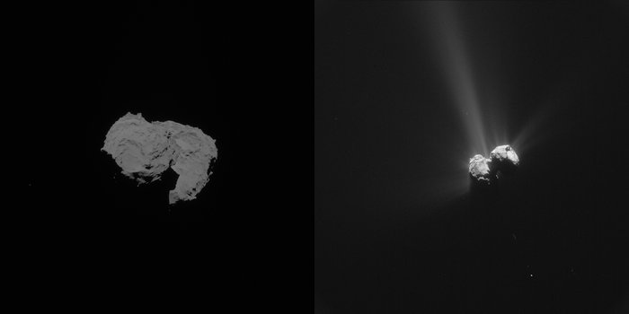 Комета 67Р сейчас и год назад