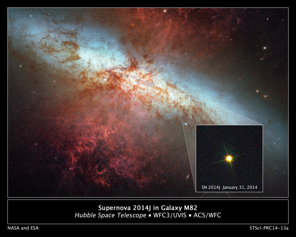 Хаббл предоставил увеличенное изображение сверхновой SN 2014J