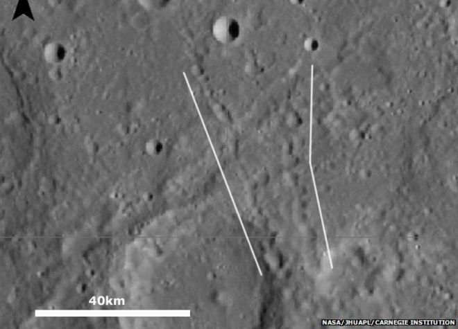 Цепи кратеров на Меркурии