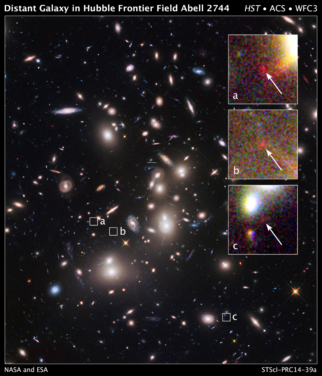 Кластер Abell 2744 помог ученым обнаружить несколько ранних галактик