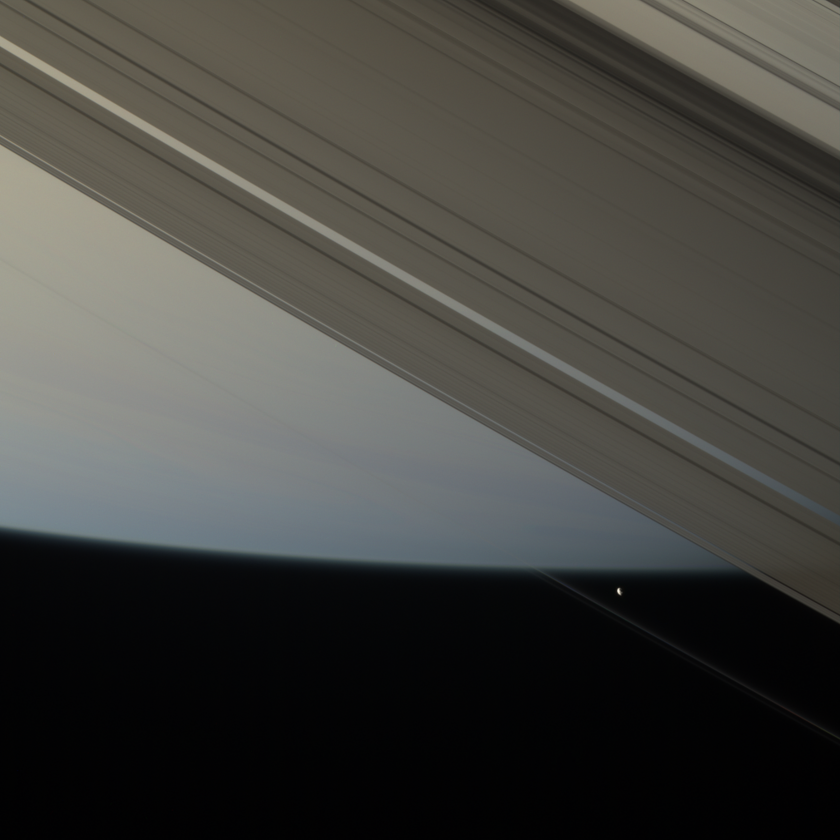 Прометей на фоне Сатурна