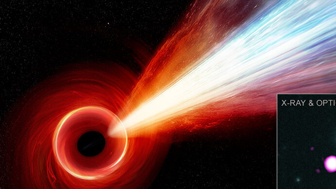 Гигантский джет замечен из черной дыры в ранней Вселенной